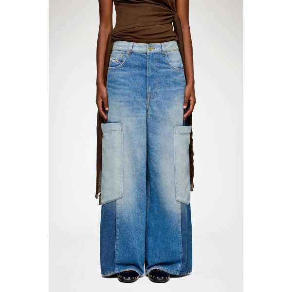 Baggy Cargo Jeans in Patchwork Denim