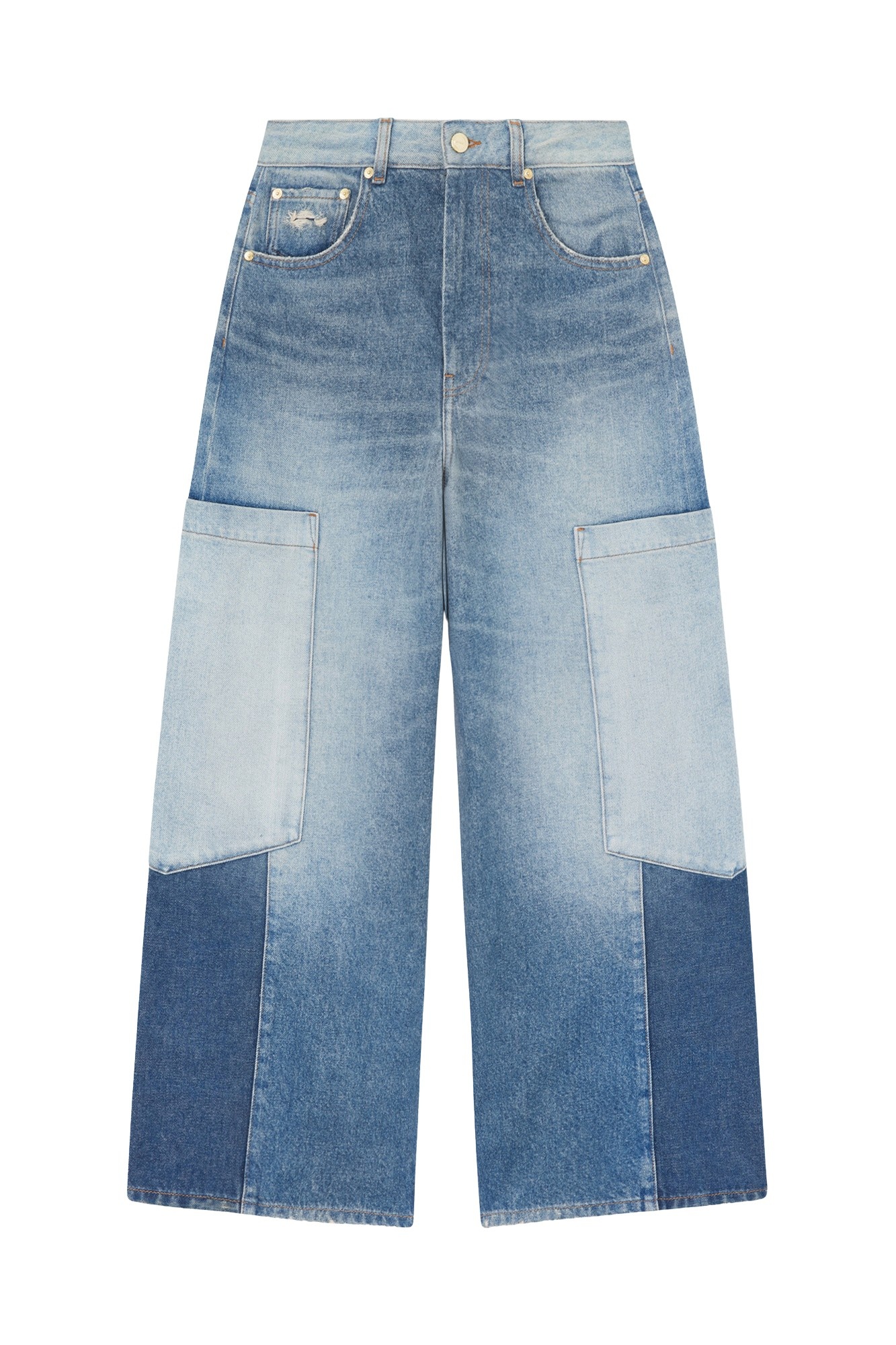 Ganni Baggy Cargo Jeans in Patchwork Denim
