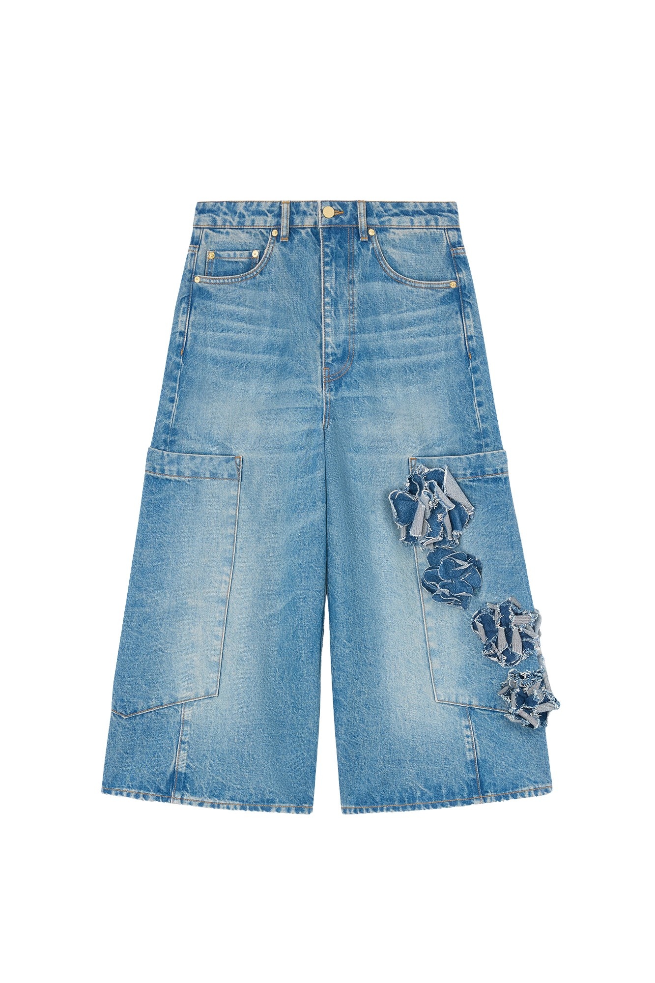 Ganni Baggy Cropped Jeans in Flower Print Denim