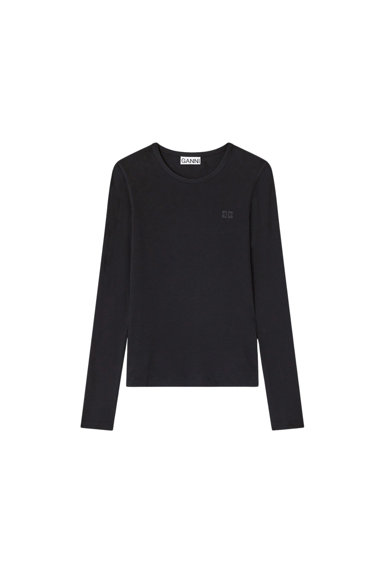 Ganni Black Rib Long-sleeve Top
