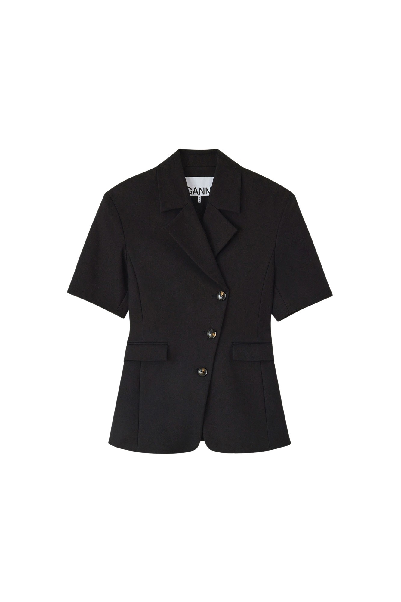 Ganni Blazer in Black Cotton Tailoring