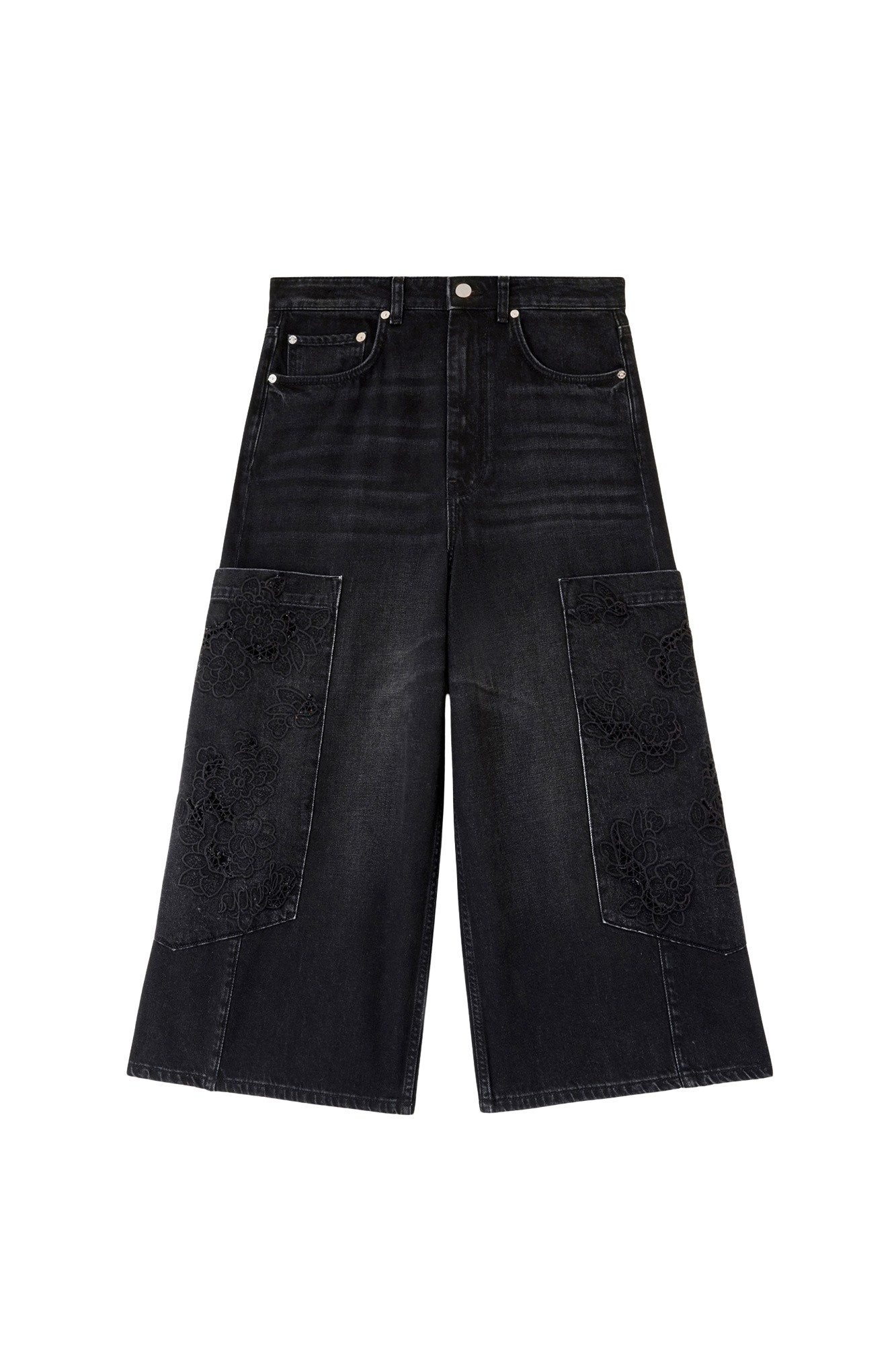 Ganni Cropped Cargo Jeans in Black Denim