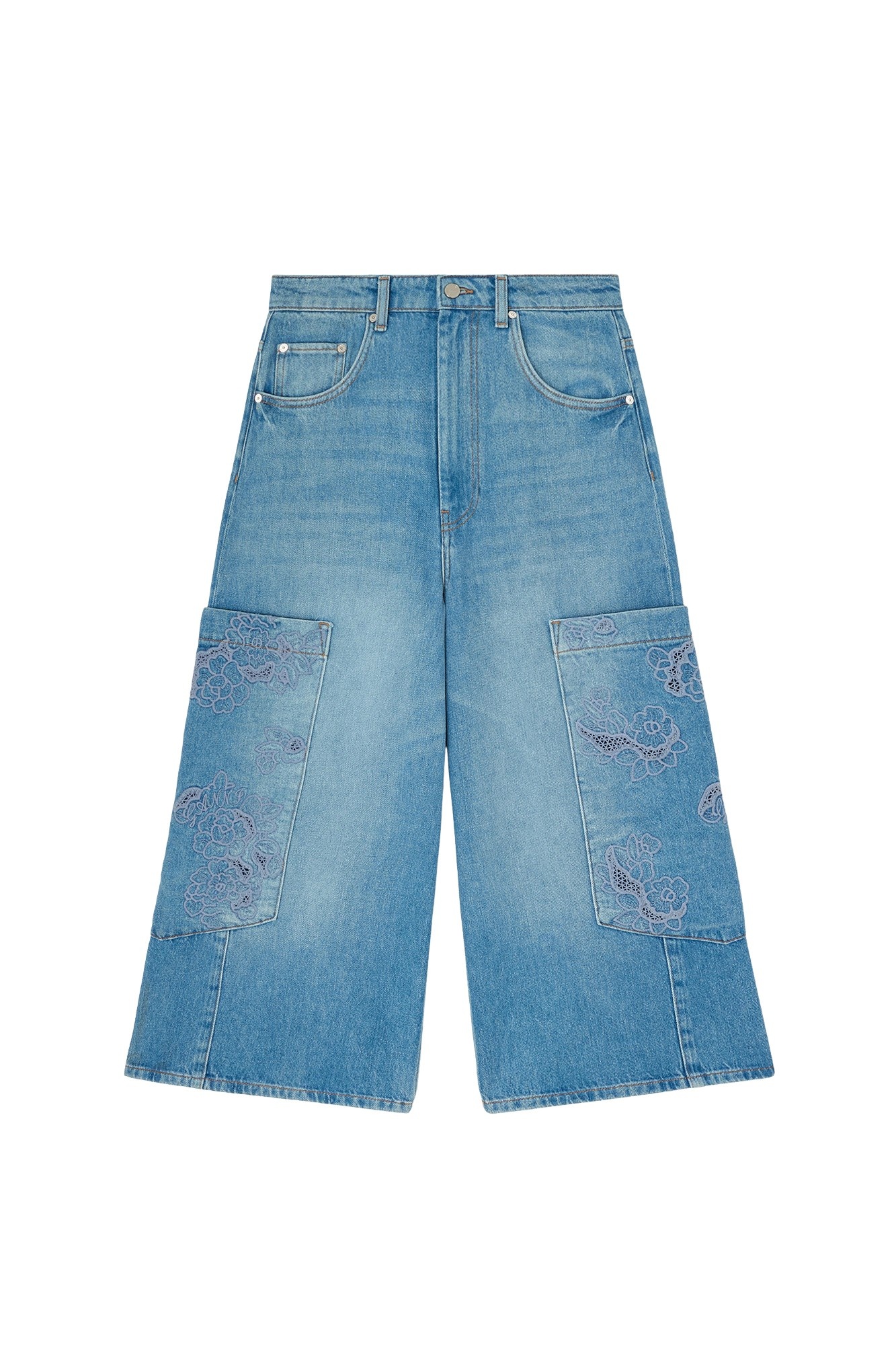 Ganni Cropped Cargo Jeans in Blue Denim