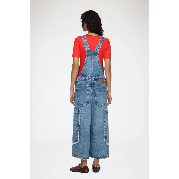 Overalls Cropped Lace in Rigid Denim
