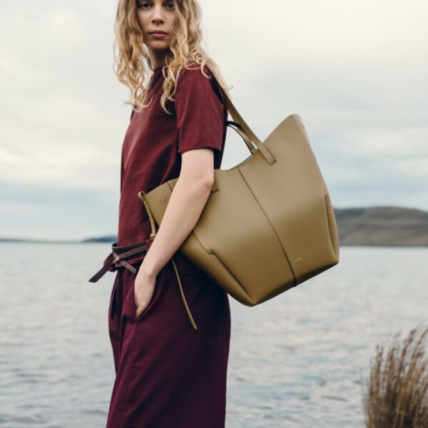 Polène Cyme Tote in Smoky Olive Cyme Tote in Smoky Olive - Totes & Top-Handle Bags - Parisian Luxury Leather Bag at Coveti