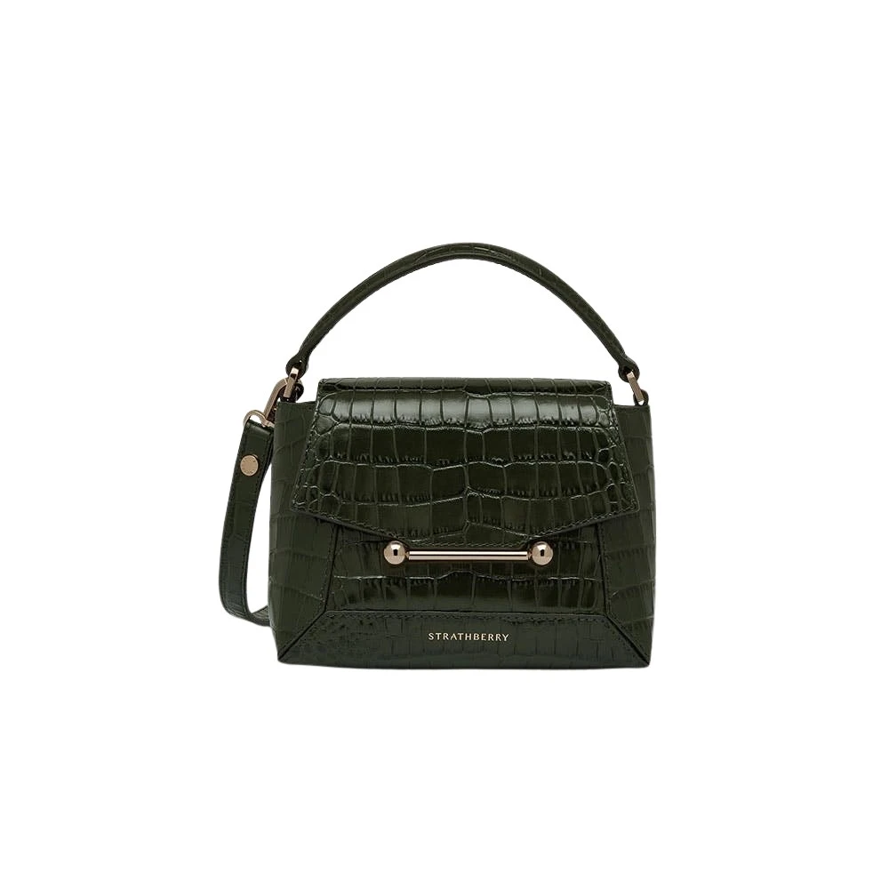 Green-Mosaic-Nano-in-Croc-embossed-Leather-Forest92479_nobg Strathberry Mosaic Nano mini bag