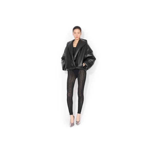 Alaia Hooded Leather Bomber Jacket, view 2