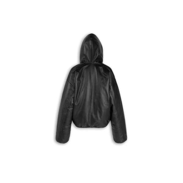 Alaia Hooded Leather Bomber Jacket, view 5