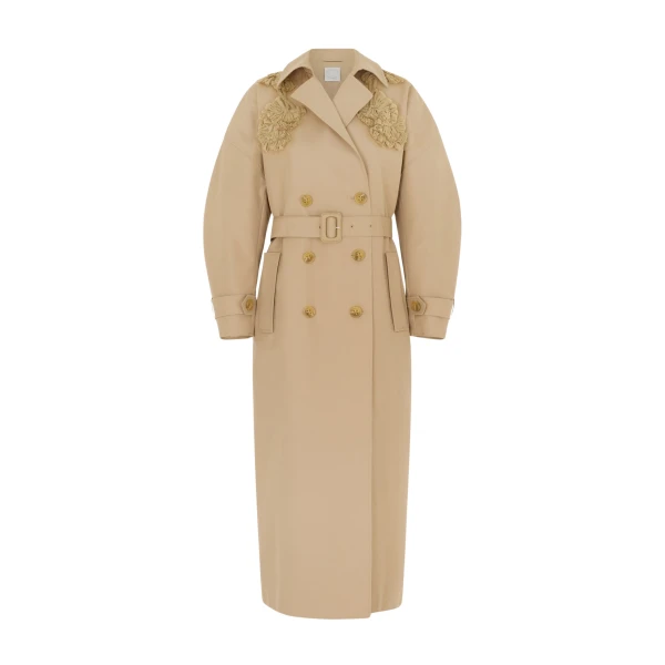 Huishan Zhang Arthur Trench Coat in Camel Cotton Gabardine