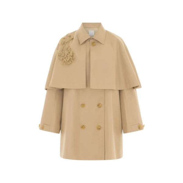 Huishan Zhang Astrelle Coat in Camel Cotton Gabardine