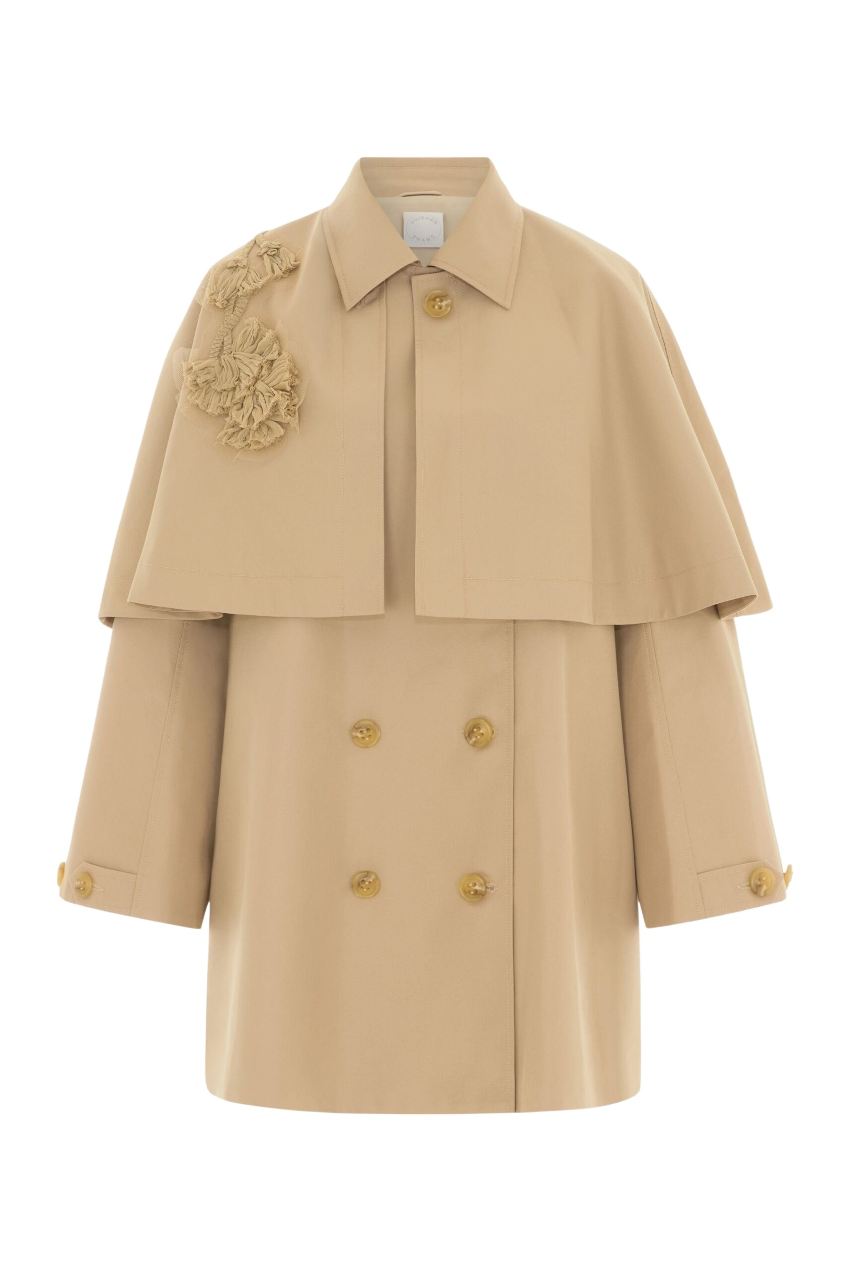 Huishan Zhang Astrelle Coat in Camel Cotton Gabardine
