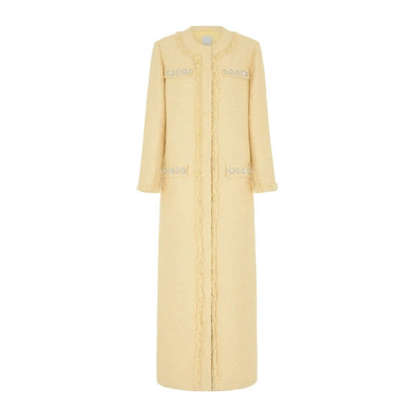 Huishan Zhang Betula Coat in Pale Yellow Tweed