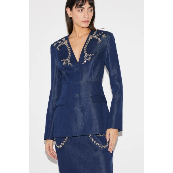Huishan Zhang Eugenie Skirt in Blue Chambray, view 6