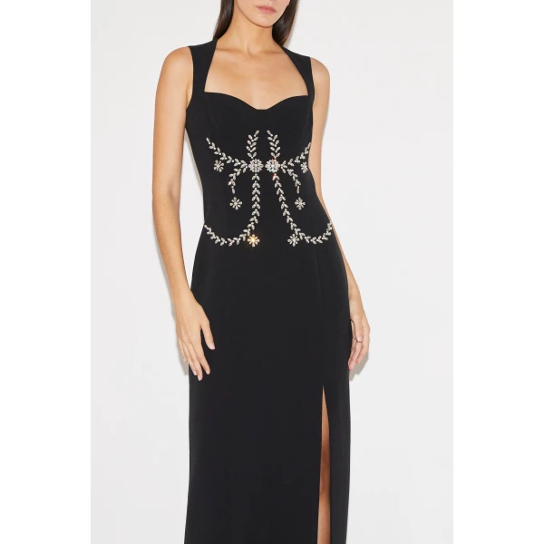 Huishan Zhang Izmara Dress in Black Crepe, view 6