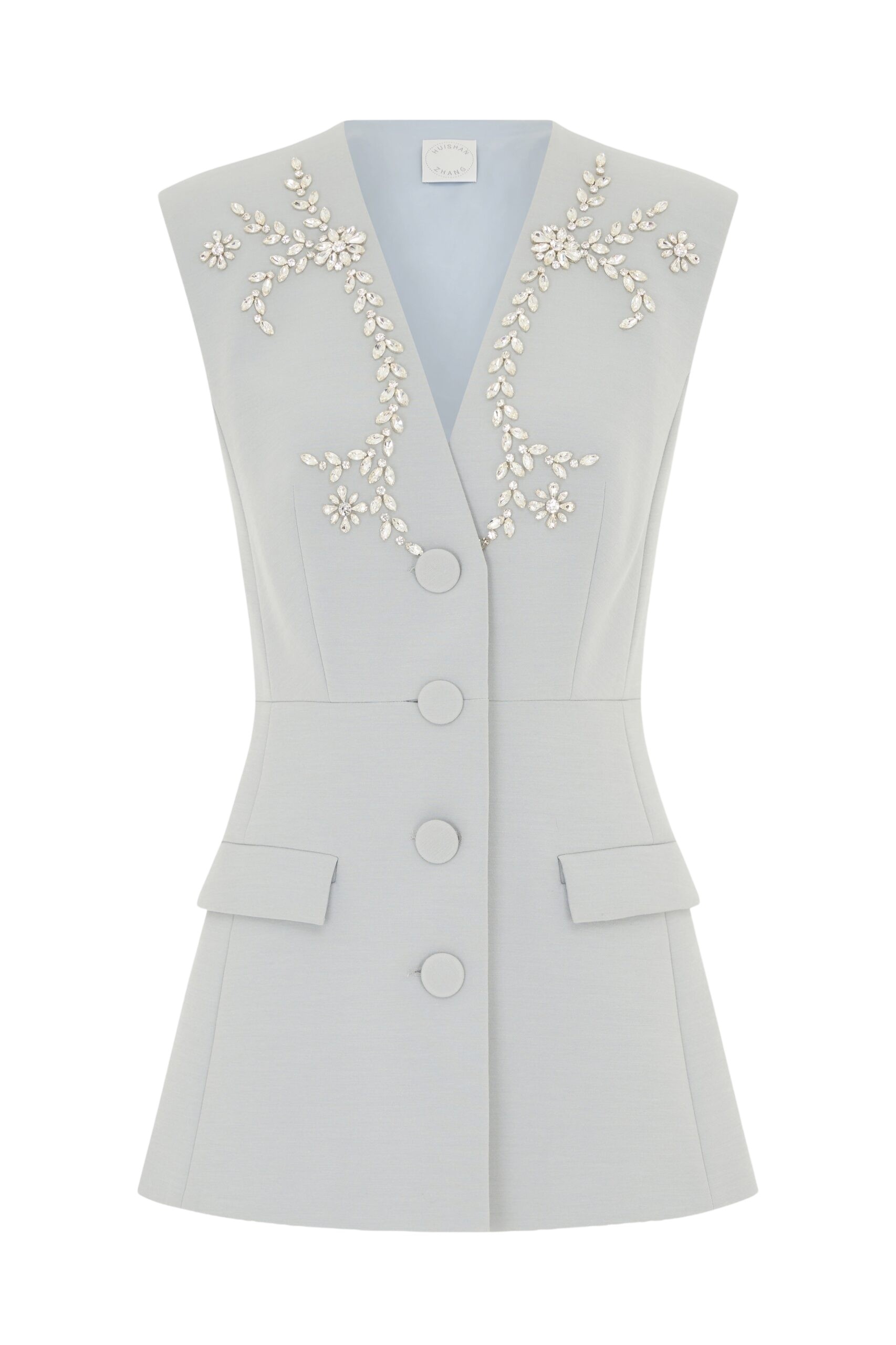 Huishan Zhang Sigrid Jacket in Grey Crepe