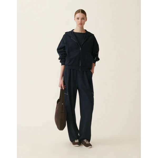Fabiana Filippi Milano Stitch Jersey Hoodie in Midnight Blue Top, view 2