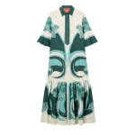 La DoubleJ Artemis Dress in Blooming Tulip Placée Dark Green - Dresses - Milanese Maximalist Fashion at Coveti