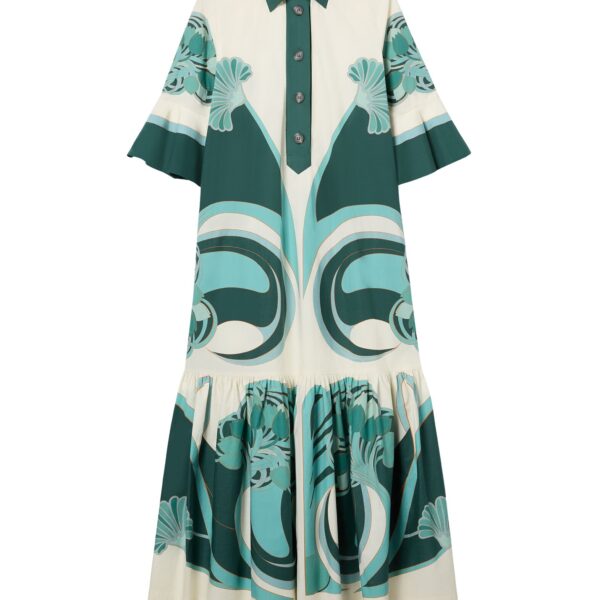 La DoubleJ Artemis Dress in Blooming Tulip Placée Dark Green - Dresses - Milanese Maximalist Fashion at Coveti