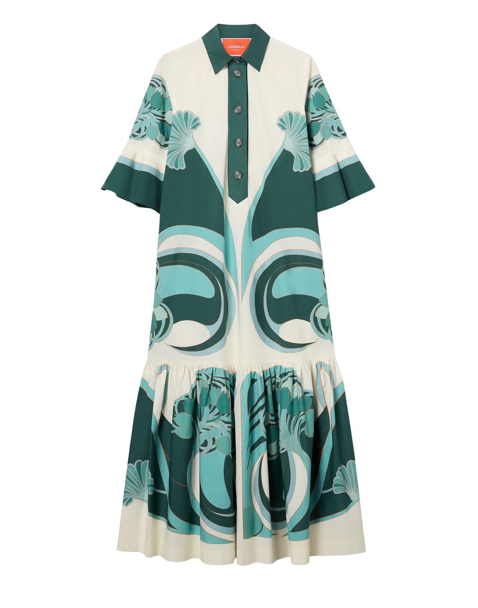 La DoubleJ Artemis Dress in Blooming Tulip Placée Dark Green - Dresses - Milanese Maximalist Fashion at Coveti