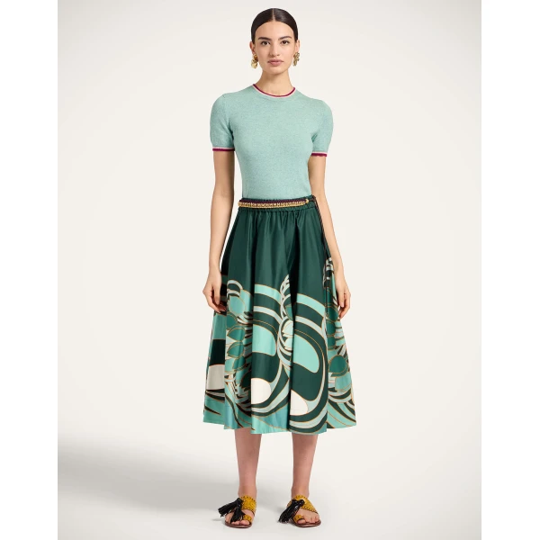 La DoubleJ Ballerina Skirt in Blooming Tulip Placée Dark Green - Skirts - Milanese Maximalist Fashion at Coveti