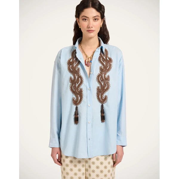 La DoubleJ Better Than Your Boyfriend's Shirt in Solid Light Blue - Tops - Milanese Maximalist Fashion at Coveti