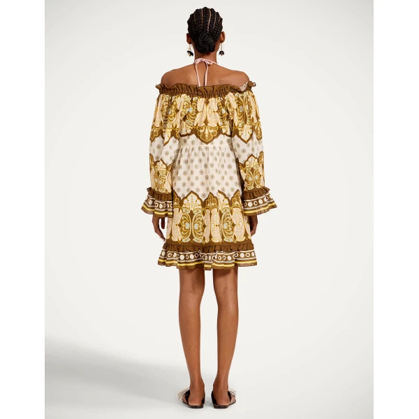 La DoubleJ Boho Mini Dress in Cocoon Placée Brown - Dresses - Milanese Maximalist Fashion at Coveti