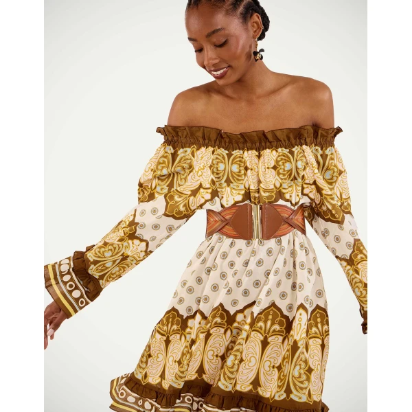 La DoubleJ Boho Mini Dress in Cocoon Placée Brown - Dresses - Milanese Maximalist Fashion at Coveti