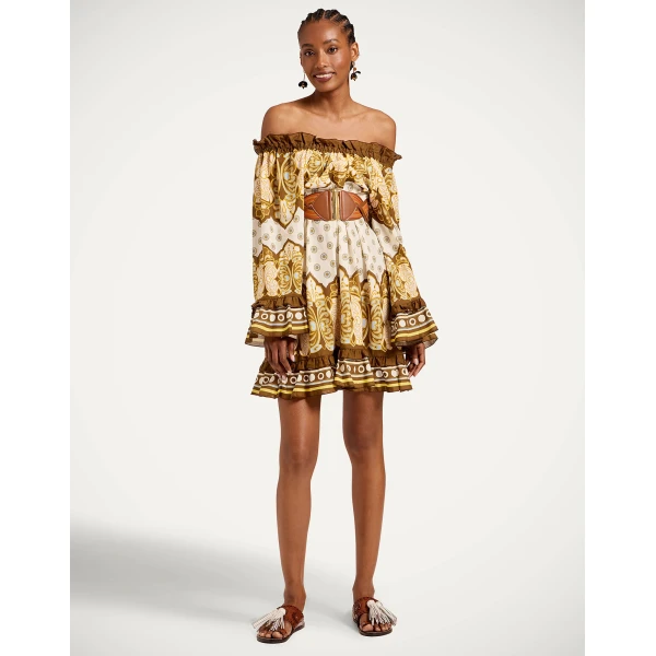 La DoubleJ Boho Mini Dress in Cocoon Placée Brown - Dresses - Milanese Maximalist Fashion at Coveti