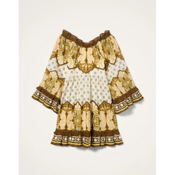 La DoubleJ Boho Mini Dress in Cocoon Placée Brown - Dresses - Milanese Maximalist Fashion at Coveti