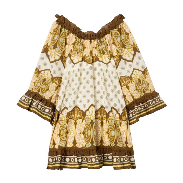La DoubleJ Boho Mini Dress in Cocoon Placée Brown - Dresses - Milanese Maximalist Fashion at Coveti
