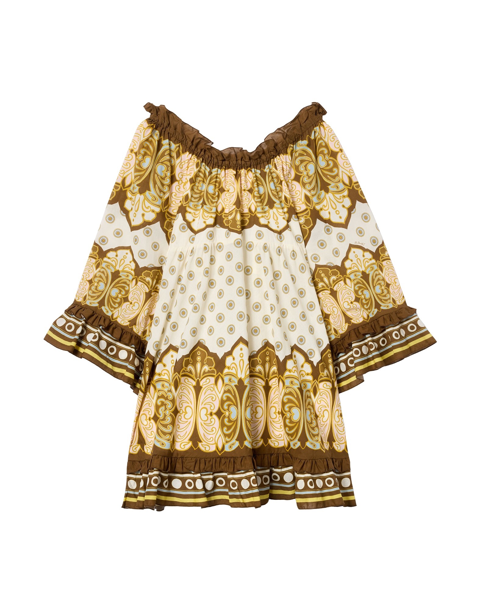 La DoubleJ Boho Mini Dress in Cocoon Placée Brown - Dresses - Milanese Maximalist Fashion at Coveti