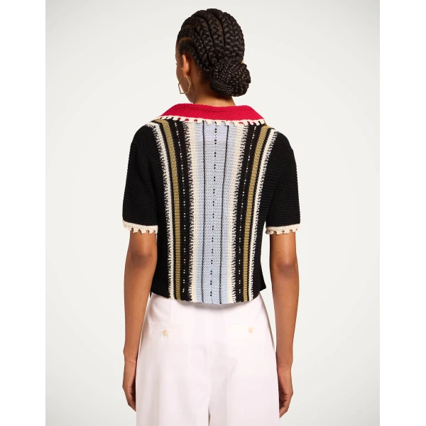La DoubleJ Bowling Polo in Multicolor Black & Blue - Knitwear - Milanese Maximalist Fashion at Coveti