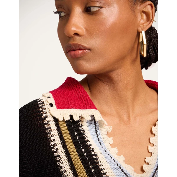 La DoubleJ Bowling Polo in Multicolor Black & Blue - Knitwear - Milanese Maximalist Fashion at Coveti