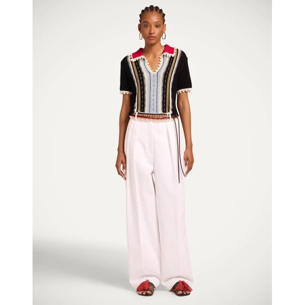 La DoubleJ Bowling Polo in Multicolor Black & Blue - Knitwear - Milanese Maximalist Fashion at Coveti
