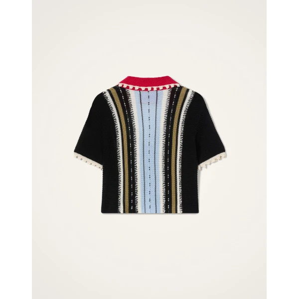 La DoubleJ Bowling Polo in Multicolor Black & Blue - Knitwear - Milanese Maximalist Fashion at Coveti