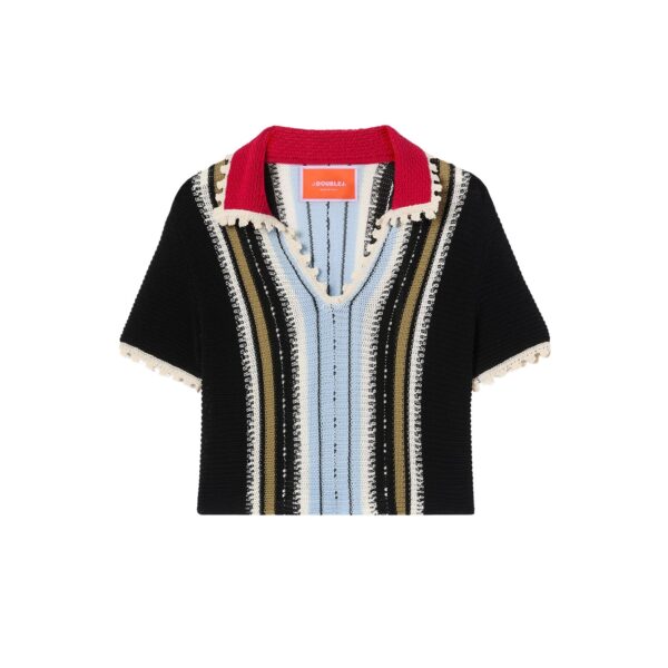 La DoubleJ Bowling Polo in Multicolor Black & Blue - Knitwear - Milanese Maximalist Fashion at Coveti