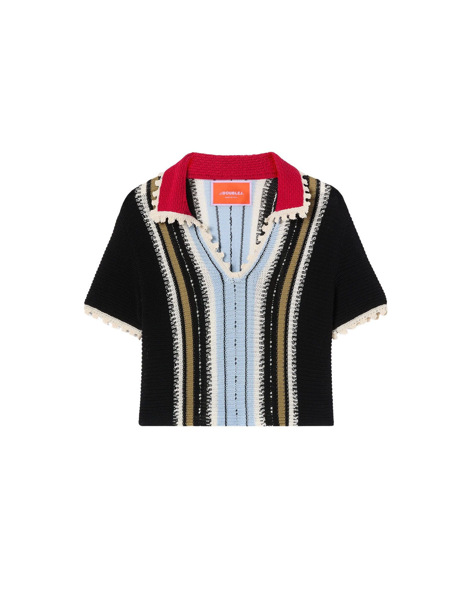 La DoubleJ Bowling Polo in Multicolor Black & Blue - Knitwear - Milanese Maximalist Fashion at Coveti