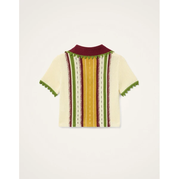 La DoubleJ Bowling Polo in Multicolor Ivory & Yellow - Knitwear - Milanese Maximalist Fashion at Coveti