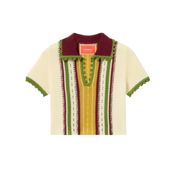 La DoubleJ Bowling Polo in Multicolor Ivory & Yellow - Knitwear - Milanese Maximalist Fashion at Coveti