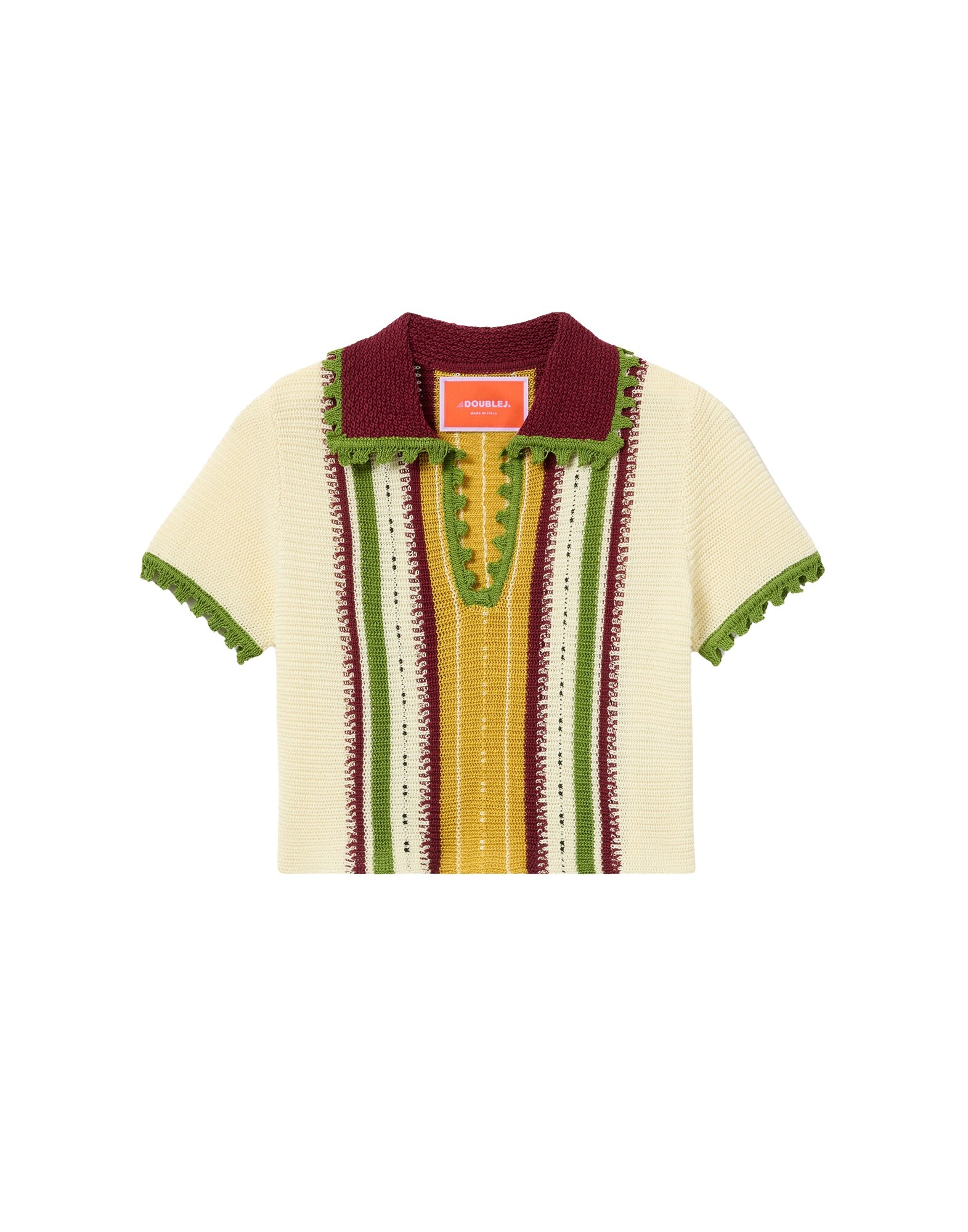 La DoubleJ Bowling Polo in Multicolor Ivory & Yellow - Knitwear - Milanese Maximalist Fashion at Coveti