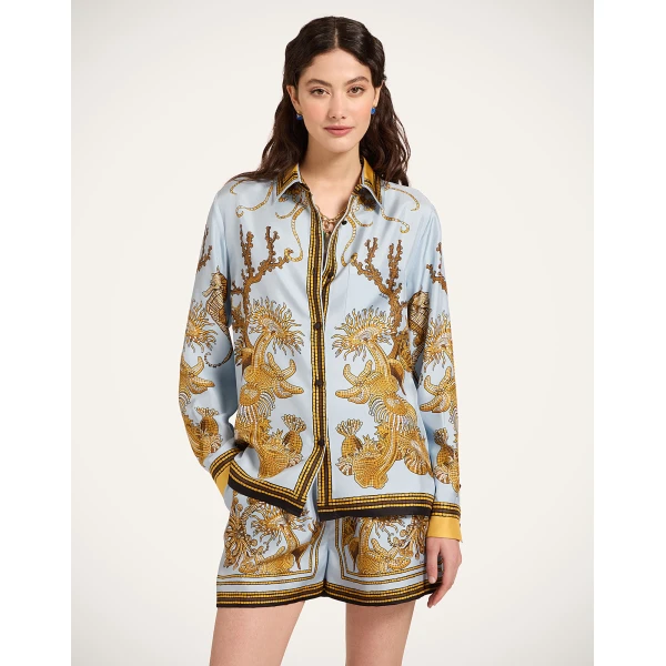 La DoubleJ Boy Shirt in Oceania Placée Light Blue - Tops - Milanese Maximalist Fashion at Coveti