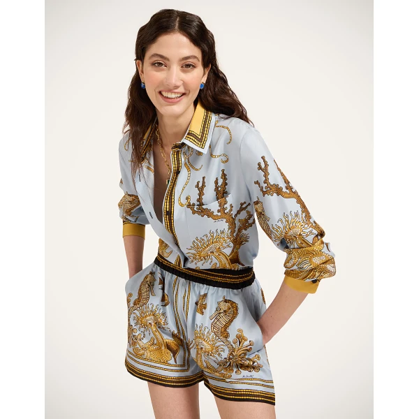 La DoubleJ Boy Shirt in Oceania Placée Light Blue - Tops - Milanese Maximalist Fashion at Coveti