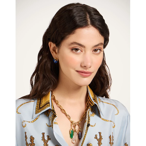 La DoubleJ Boy Shirt in Oceania Placée Light Blue - Tops - Milanese Maximalist Fashion at Coveti