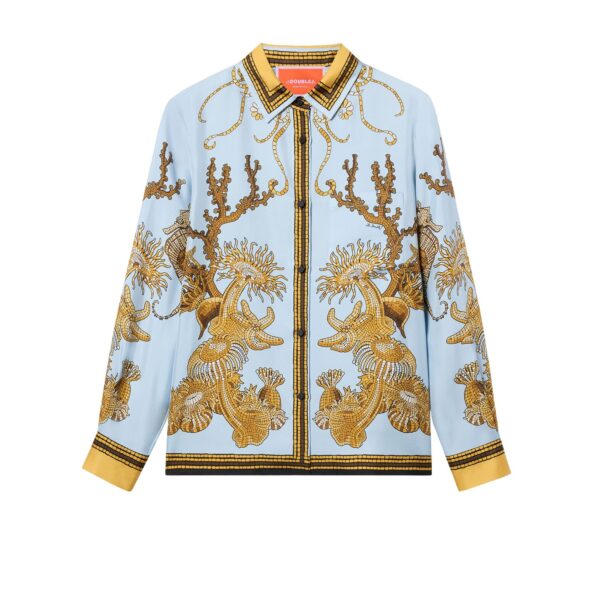 La DoubleJ Boy Shirt in Oceania Placée Light Blue - Tops - Milanese Maximalist Fashion at Coveti
