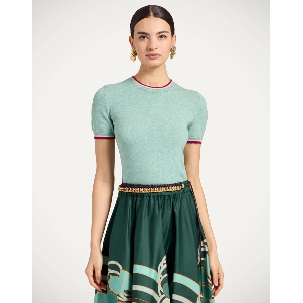La DoubleJ Busy-Bee Tee in Solid Turquoise - Knitwear - Milanese Maximalist Fashion at Coveti