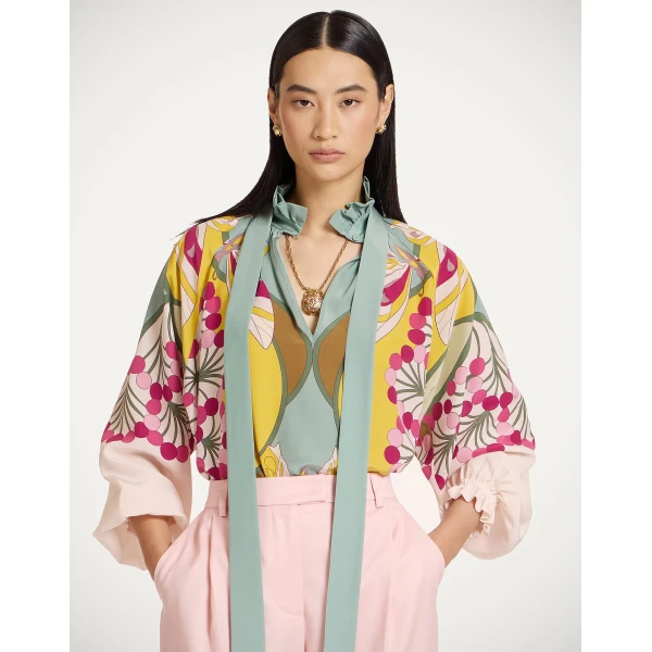 La DoubleJ Cerere Blouse in Florette Placée Fuchsia - Tops - Milanese Maximalist Fashion at Coveti
