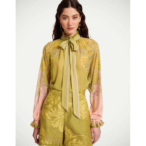 La DoubleJ Cerere Blouse in Swathe Placée Green - Tops - Milanese Maximalist Fashion at Coveti