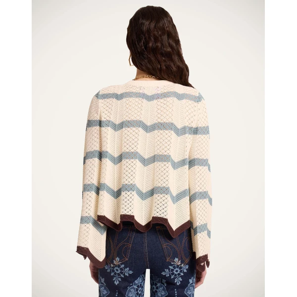 La DoubleJ Chevron Crop Sweater in Color Block Ivory & Blue - Knitwear - Milanese Maximalist Fashion at Coveti
