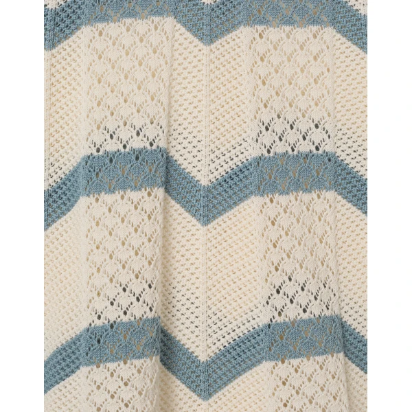 La DoubleJ Chevron Crop Sweater in Color Block Ivory & Blue - Knitwear - Milanese Maximalist Fashion at Coveti