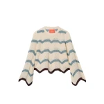 La DoubleJ Chevron Crop Sweater in Color Block Ivory & Blue - Knitwear - Milanese Maximalist Fashion at Coveti